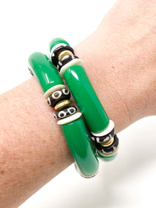 Acrylic + Bone Stretch Bracelets | Green