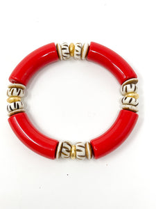 Acrylic + Bone Stretch Bracelets | Red