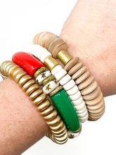 Acrylic + Bone Stretch Bracelets | Red + Green
