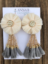 Raffia Flower Earrings- Ivory, Blush, Gray