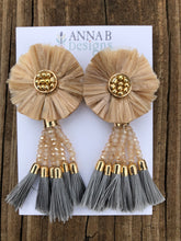 Raffia Flower Earrings-Champagne, Blush, Gray