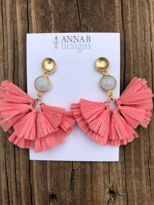 Raffia Fan Earrings-Pink