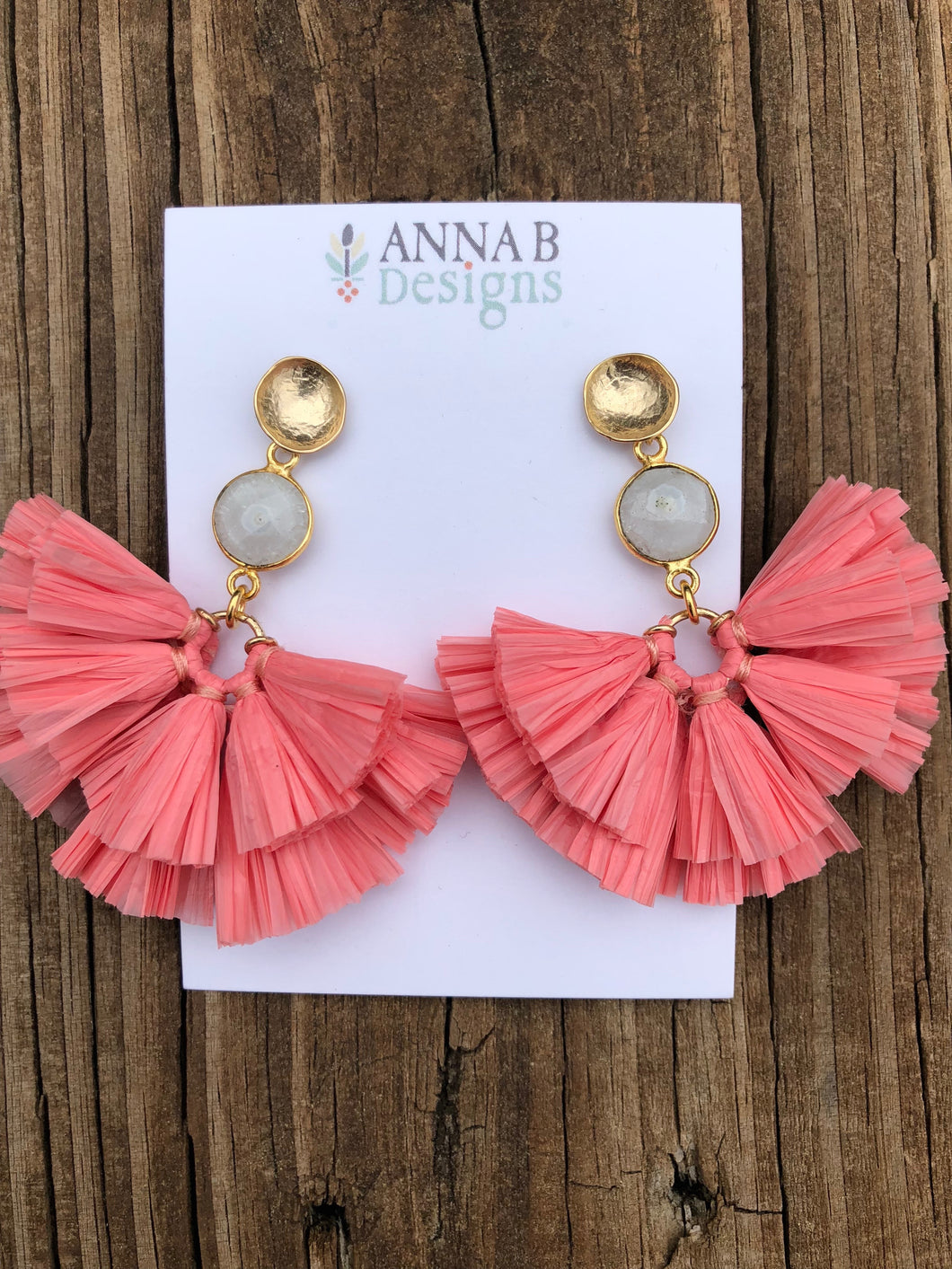Raffia Fan Earrings-Pink