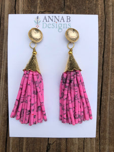 Beaded Tassel Earrings- Pink
