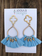 Quatrefoil + Raffia Earrings- Blue