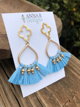 Quatrefoil + Raffia Earrings- Blue
