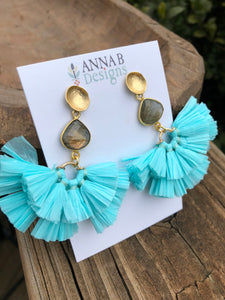 Raffia Fan Earrings- Aqua