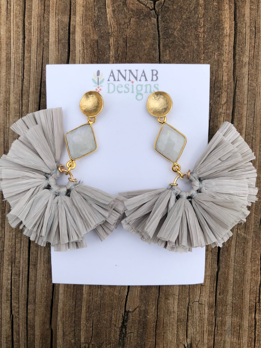 Raffia Fan Earrings- Gray