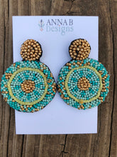 Beaded Stud Earrings- Aqua and Gold