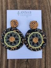 Beaded Stud Earrings-Black + Gold