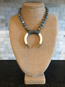 Suede wrapped bone necklace