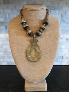 Bone Necklace with African Brass Pendant