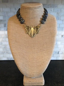 Labradorite necklace with moth pendant