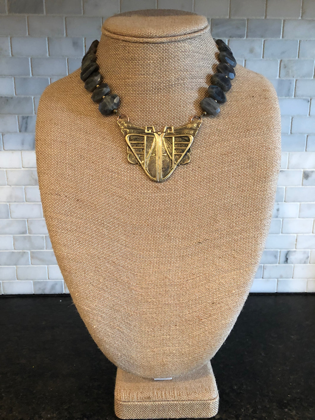 Labradorite necklace with moth pendant
