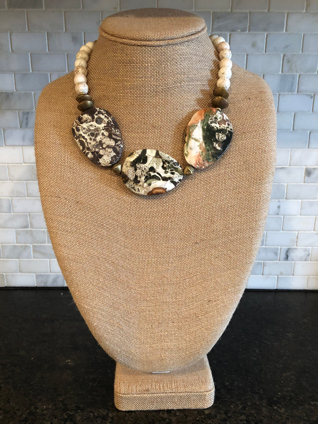 Triple white gemstone necklace