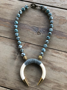 Suede wrapped bone necklace