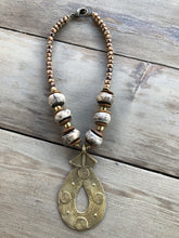 Bone Necklace with African Brass Pendant