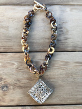 Buffalo Horn Necklace with Vintage Rhinestone Pendant