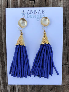 Beaded Tassel Earrings- Blue