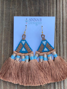 Beaded Silky Tassel Earrings- Copper