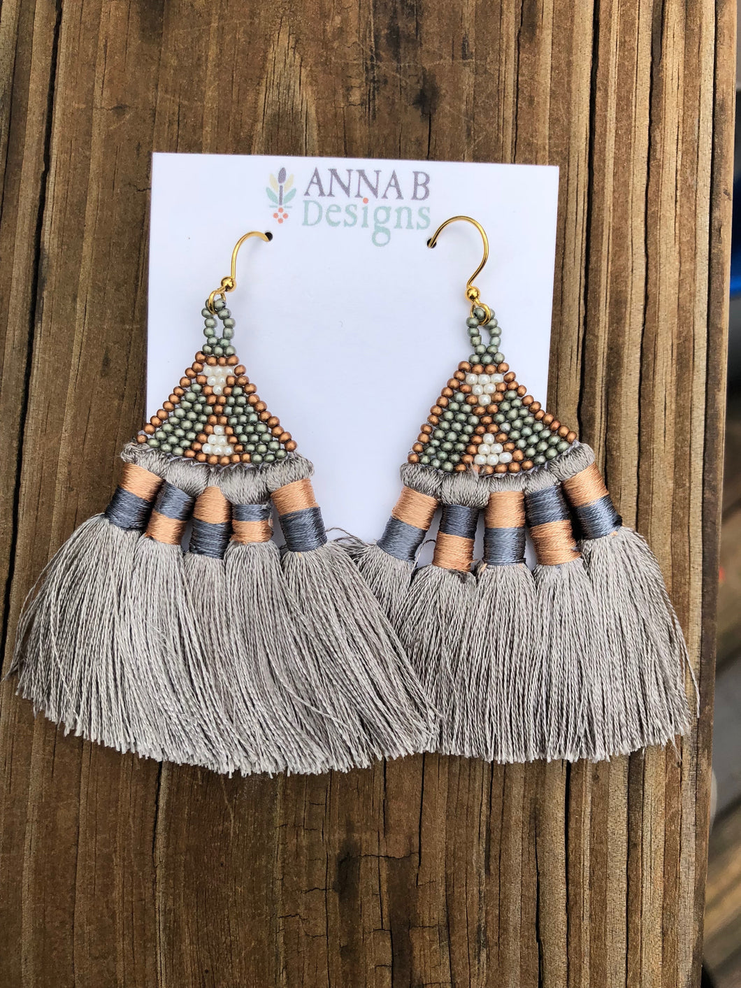 Beaded Silky Tassel Earrings- Gray