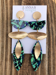Jolene Resin Earrings-Green, Blue, Black
