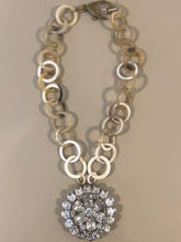 Buffalo Horn Necklace with Vintage Rhinestone Pendant