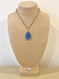 Blue Rosary Chain Necklace