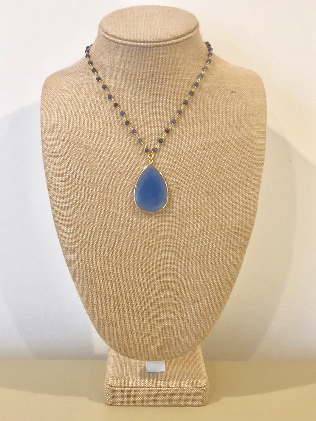 Blue Rosary Chain Necklace
