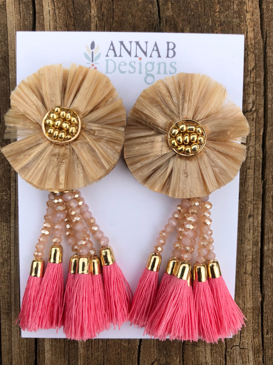 Raffia Flower Earrings- Champagne, Blush, Pink