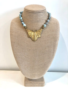 Jasper necklace with moth pendant
