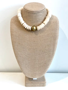 White Bone Necklace with Brass