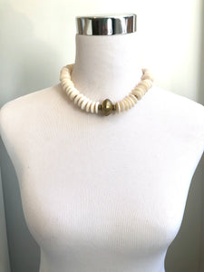 White Bone Necklace with Brass