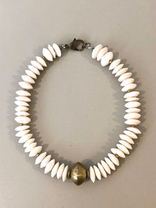 White Bone Necklace with Brass