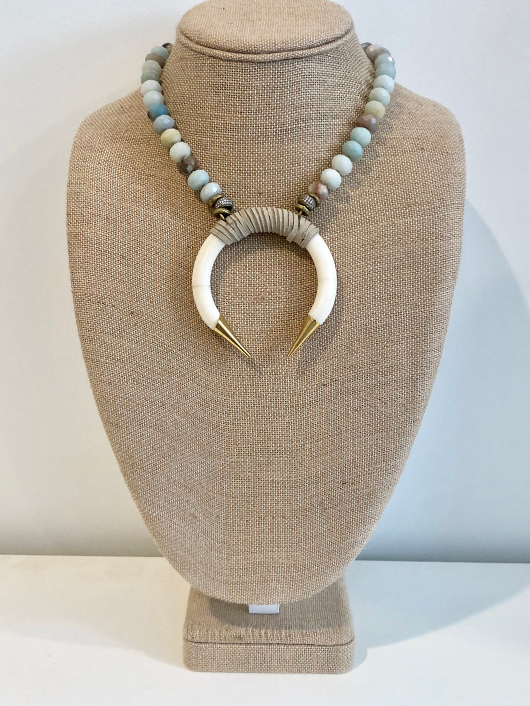 Suede Wrapped Crescent Horn Necklace