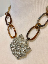 Buffalo Horn Necklace with Vintage Rhinestone Pendant