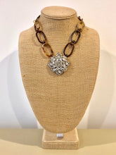 Buffalo Horn Necklace with Vintage Rhinestone Pendant
