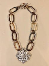 Buffalo Horn Necklace with Vintage Rhinestone Pendant