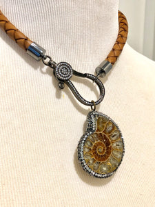 Leather Choker with Pavé Nautilus Fossil