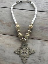Bone and Brass Beaded Necklace- Cream