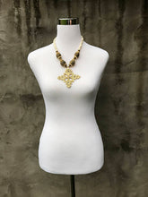 Bone and Brass Beaded Necklace- Cream