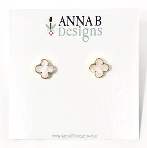 Mini Clover Studs | White + Gold
