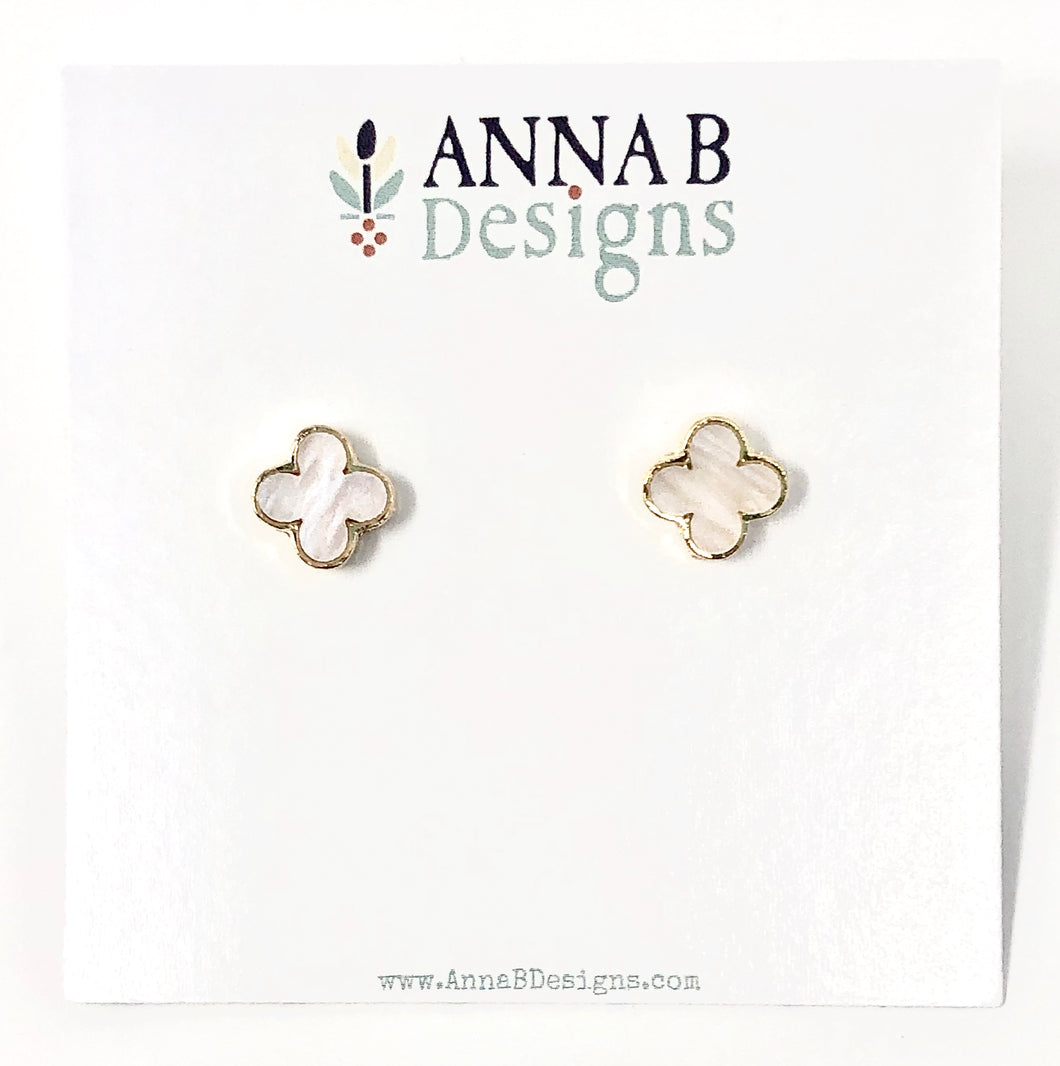 Mini Clover Studs | White + Gold