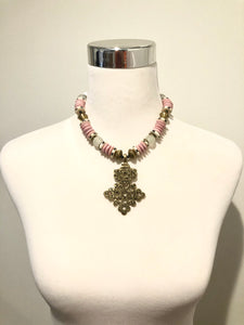 African Glass Beaded Necklace | Pink