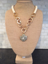 Vintage brooch with Buffalo Horn and Bone Beaded Necklace