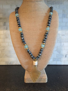 African Painted glass beads with buffalo horn pendant