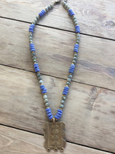 Labradorite and African glass beaded necklace with brass pendant