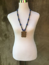 Labradorite and African glass beaded necklace with brass pendant