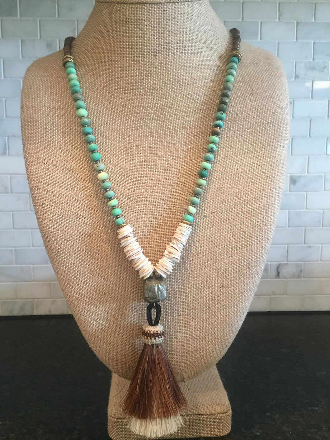 Peruvian Opal Necklace with Horsehair Tassel