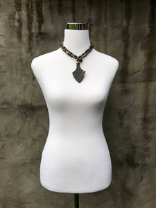 Jasper Knotted Necklace with Horn Pendant
